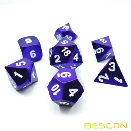 Bescon 7pcs Set Heavy Duty Metal Dice Set Glossed Colour of Purple Colourful Solid Metallic Polyhedral D&D Dice Set Violet