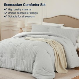 Quataly Light Grey Twin/Twin XL Comforter Set - 2 Pieces Seersucker Lightweight Bedding Comforter Sets (1 Soft Fluffy Comforter & 1 Pillowcase) - All Seasons Cozy Modern Bed Sets for Women Men