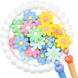 20PCS/Set Colorful Flower Silicone Theme Focal Bead Flower Series Loose Beads Accessory for DIY Keychains Bracelet Necklace Pens Lanyard Making