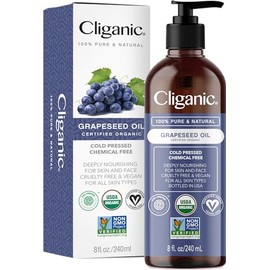 Cliganic Organic Grapeseed Oil, 100% Pure - For Skin, Hair & Face | Natural Cold Pressed Unrefined