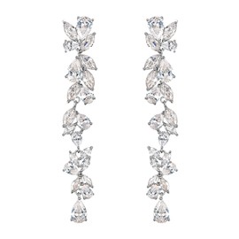 EVER FAITH Cubic Zirconia Bridal Earrings for Women Brides, White Gold Plated Crystal Flower Leaf Chandelier Wedding Drop Earrings for Pageant
