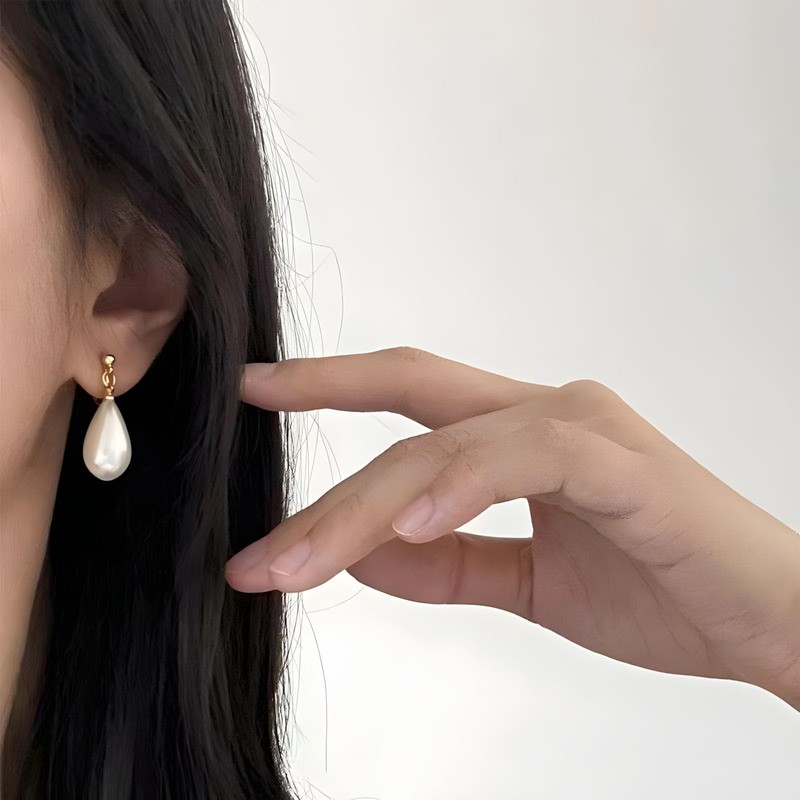 Pearl Earrings 14K Gold Plated Teardrop Pearl Drop Dangle Earrings