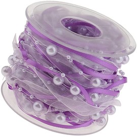 10 m Pearl Ribbon Chiffon Ribbon and Organza Lace Ribbon Decorative Ribbon Lace Decorative Ribbon for Wedding Flowers Sewing Craft Packaging (Purple)