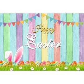 DASHAN 7x5ft Colorful Easter Wood Plank Backdrop for Photography Rustic Cute Easter Photo Backdrop for Children Easter Party Decorations Background Banner Photo Booth Prop Easter Tapestry