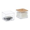Relaxdays Cotton Buds Container, Plastic, Bamboo Lid, Cotton Pad Holder,