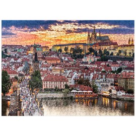 MyPuzzle Prague - Czech Republic - Sunset Or Sunrise View of Charles Bridge and Prague Castle Over Vltava River - Premium 500 Piece Jigsaw Puzzle for Adults