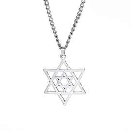 Dreamtimes Star of David Necklaces Stainless Steel Hexagram Pendant Jewish Necklaces FaithHeart Star of David Jewish Jewelry for Women Mens (SILVER)