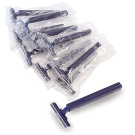 Paquete de 144 cuchillas de afeitar de doble hoja, cada uno individualmente en bolsa de polietileno, paquete a granel