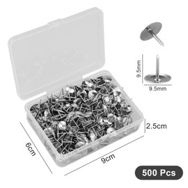 500pcs Silver Thumb Tacks - 9.5mm Round Push Pins Iron Thumb Tacks Office Pins Head Nail Pin Doornail Metal Pin Map Tacks for Corkboards, Crafts, Maps, Photos, Home, Office, and DIY Projects