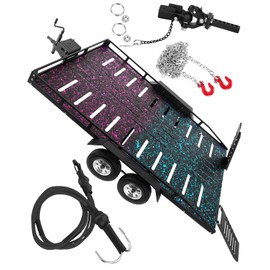 RCHuiWow RC Flatbed Trailer Kit Upgrades Part for 1/8 1/10 RC Crawler Axia1 SCX10 TRX4 TRX6 Redcat GEN8 D90 Wrangler,Alloy Aluminium Trailer w/Trailer Hook Coupler & Kinetic Winch Strap,Rainbow