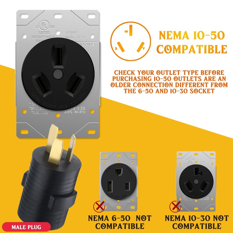 NEMA 10-50P to 14-30R 50Amp to 30Amp Dryer Adapter 3
