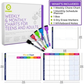 QUOKKA Magnetic Chore Chart for Adults and Multiple Kids - Routine Chart Board for Family Calendar | Weekly Tasks | Montly Planner | Daily Notes | - Behavior Reward Dry Erase Schedule