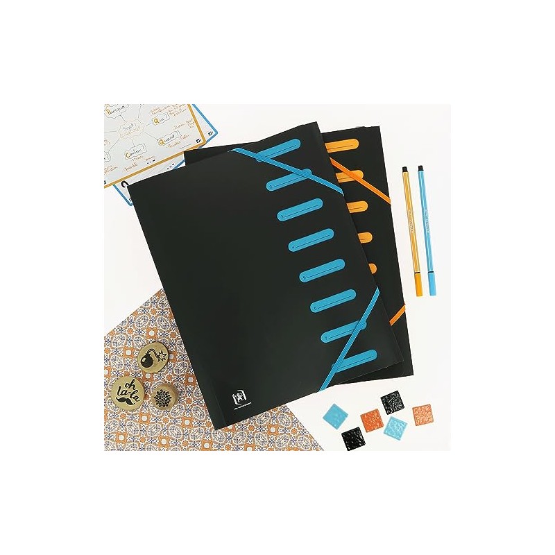 OXFORD Expandable 8 Pocket A4 Polypropylene Cover Two Tone Black