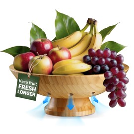 Bambüsi Wooden Fruit Bowl - Large Decorative Pedestal Bowl for Kitchen Counter, Dining Table, and Home Decor - Modern Serving Bowl for Fruits, Salads, Keys, Centerpiece, Entryway