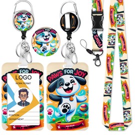 Cute Dog Lanyard with ID Badge Holder and Retractable Badge Reel,Carabiner Badge Reel Key Holder,Breakaway Lanyard Strap with ID Card Holder for Nurse Teachers Students Office Staff