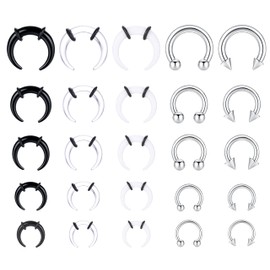 Kakonia 25Pcs 14G-6G Septum Pincher Tapers Horseshoe Septum Rings Acrylic& 316L Stainless Steel Internally Threaded Spike Ball Circular Barbell Ear Nose Septum Stretching Kit for Women Men
