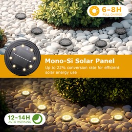 Famgoods 8 Pack Solar Lights Outdoor Garden, 800mAh Solar Pathway Lights，8LED IP68 Waterproof Ground Lighting for Driveways/Garden Beds/Yard Landscaping-Warm White Light