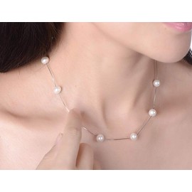 Caimeytie Women's Shell Pearls Necklace with S925 Sterling Silver Chain Girls Present Valentines Gifts for Your Love