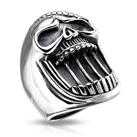 Autiga® Mens Stainless Steel Bottle Opener Laughing Skull Laughing Biker Gothic Ring, Stainless Steel