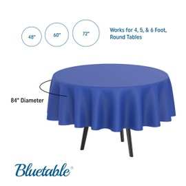 Round Plastic Tablecloth Blue Disposable (12 Pack) Bulk - Ultra Heavy Duty Table Cloth (84” Inches) 4, 5, or 6 Foot Round Tables Royal Blue Tablecloths Party Events [12 Pack]