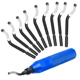 Deburring Tool with 10 High-Speed Steel Blades – 360° Swivel Head for Metal, Plastic, Resin, 3D Prints, Copper & PVC Pipes – Heavy-Duty Hand Deburr Tool with Extended Aluminum Handle – Blue