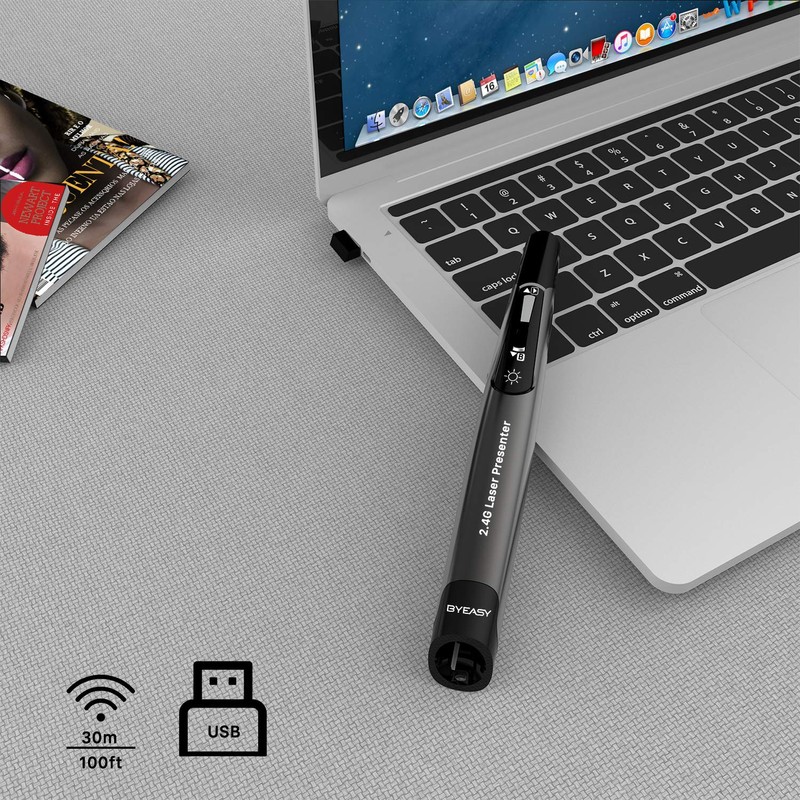 Presentation Clickers, BYEASY Wireless Presenter Remote with Green Laser Pointer,