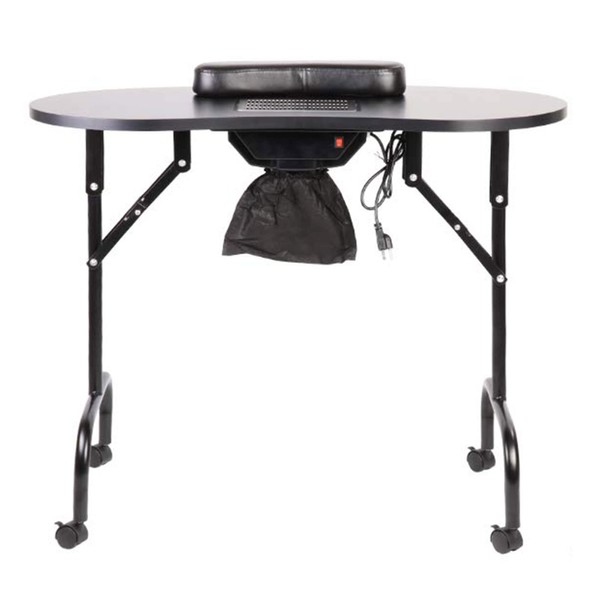 LEIBOU 37-inch Portable Folding Nail Table Large Movable Manicure Table Nail Desk for Beauty Salon with Wide Tabletop Fan Carry Bag 37"x18.9" x29.3" (Black)