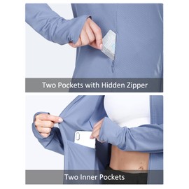 baleaf Women's Athletic Jackets Full Zip Long Sleeve Sun Shirts Running Lightweight UPF 50+ Zipper Pockets Quick Dry Blue Size M