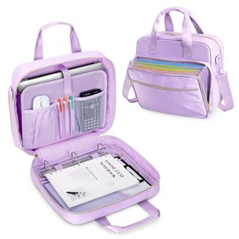 Prokva 3 Ring Zipper Binder 2 Inch, Accordion File Organizer with Shoulder Strap, Zip Up Binder with 500-Sheet Capacity, Purple