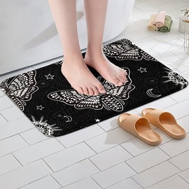 Gothic Bath Mat Skull Moth Bath Rugs Teens Skeleton Bones Boho Area Rugs Doormats Bohemian Mandala Butterfly Floor Mat Bathroom Decor Mat With Non Slip Backing Black 20"X32"