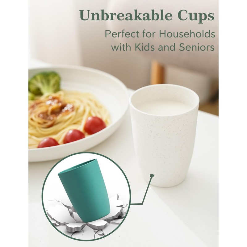GENLGE 12 OZ Wheat Straw Cups Reusable Drinking Tumblers, Unbreakable