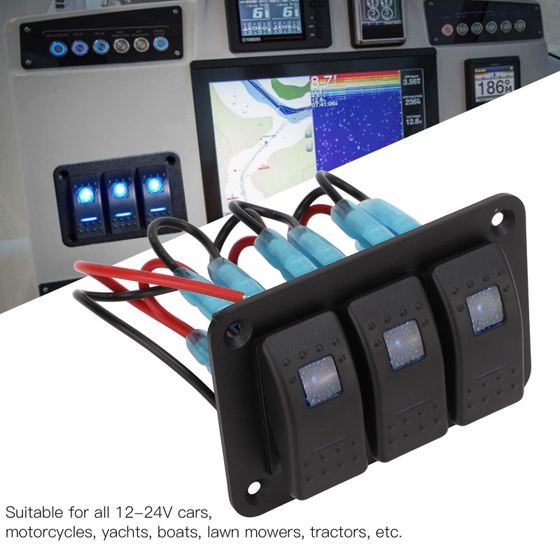 3 Gang Rocker Switch Overcurrent Protection LED Blue Backlit IP65