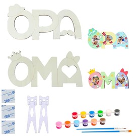 Bustlwor Set of 2 Wooden Letters Craft Set, Grandma and Grandpa Wooden Letters, Wooden Names Painting and Sticking Photos, Wood with Colours & Brushes & Stand Aid, Birthday Christmas Gift for