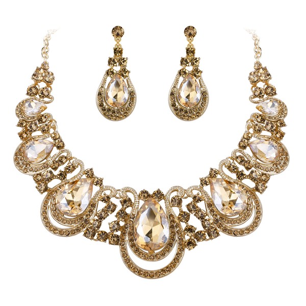 BriLove Costume Fashion Jewelry Set for Women Crystal Teardrop Hollow