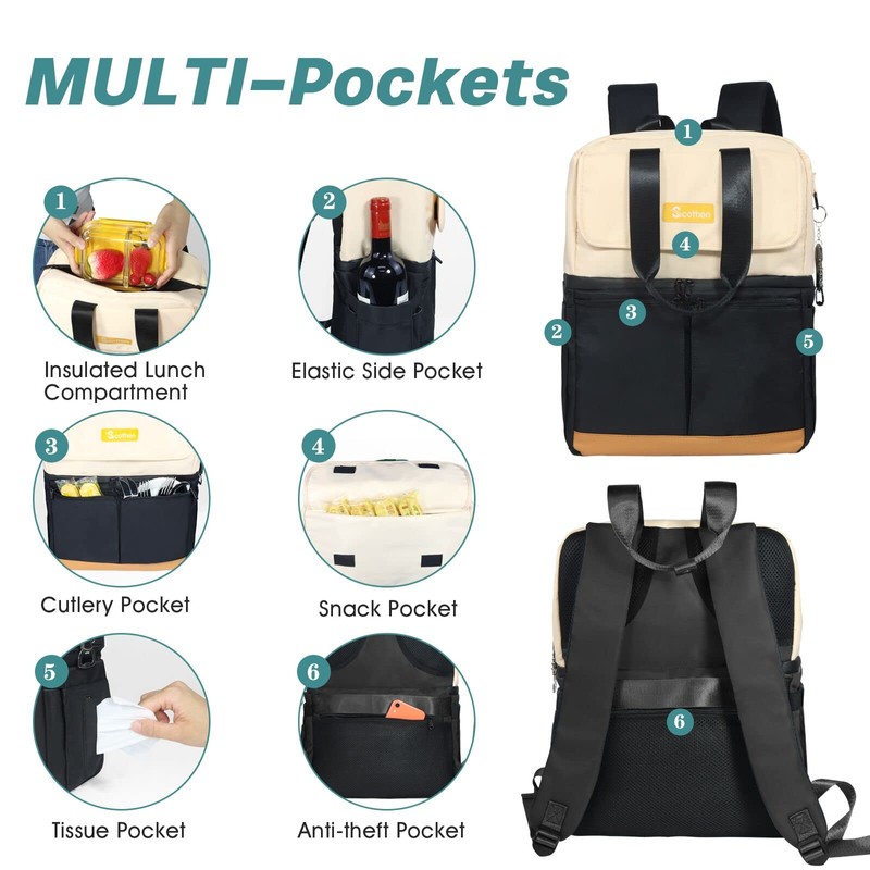 Scothen Backpack Cooler with Double Decker & 12 Ice Packs-