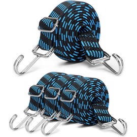 Pack of 4 Wide Luggage Straps, Adjustable Elastic Straps with Hooks, 2 m Rubber Expander Elastic Band, for Bicycle, Motorcycle, Transporter (Blue)