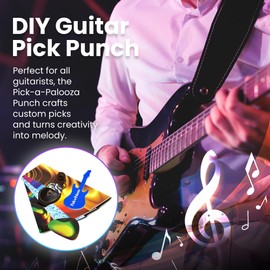 Pick-a-Palooza DIY Guitar Pick Punch - The Premium Guitar Pick Maker and a Leather Key Chain Pick Holder - Gift Pack - Red