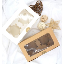 White/Brown Bakery Cupcake Box with Display Window & Cupcake Insert Fits 2 Standard Size Cupcakes and Muffins-25 Sets (white)