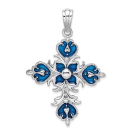 Elegant Sterling Silver Fleur de Lis Cross Pendant with Blue Enamel Detail – Vintage Inspired Religious Charm for Men and Women – Spiritual Faith Jewelry and Classic Symbolic Statement Necklace