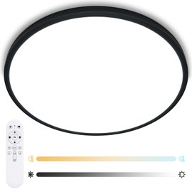 HOVENLA 24 Inch Large LED Flush Mount Ceiling Light Fixtures - 56W Dimmable Kitchen Ceiling Light with Remote, 5600lm, 3000K/4500K/6000K Adjustable LED Ceiling Lamp for Bedroom, Black