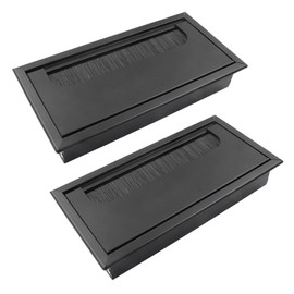 Hordion 2 Pcs Rectangle Desk Grommet Cable Hole Cover, 6.3" x 3.15" Metal Wire Grommet with Brush for Computer Desk Table, Black