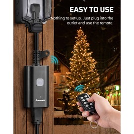 DEWENWILS Outdoor Remote Control Outlet, 15A Wireless Remote Control Switch, 100FT Control Range&14AWG SJTW Power Cord, for Outdoorfor Christmas Light, 2 Remote Controls+1 Outlet