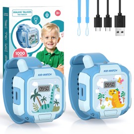 Kids Walkie Talkies Rechargeable 2 Pack, Wearable Wrist & Lanyard Watch with Flashlight, Fun Stickers, Toys Gifts for Boys Girls Age 3-12 for Outdoor Camping, Hiking, Birthday, Christmas (Blue)