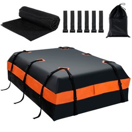 GYMAX Rooftop Cargo Carrier, 21 Cubic Feet Roof Rack Cargo Carrier, 700D Waterproof Car Top Luggage Bag with 6 Door Hooks, 10 Straps & Anti-slip Mat for All Cars with/without Rack