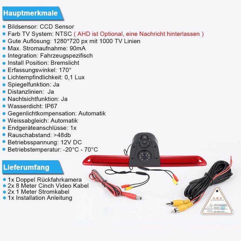 Double Rear View Camera Two Lens Camera Rear Light Third