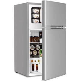 Antarctic Star 3.2 Cu.Ft,Mini Refrigerator with Freezer,Double Door Mini Fridge,Compact Refrigerator,Adjustable Thermostat,Mini Refrigerator for Bedroo/Office/Dorm/Kitchen(GRAY)