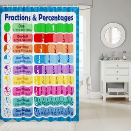 Math Bathroom Shower Curtain Set Fraction and Percentage Bath Curtain Educational Learning Shower Curtain Learning Time Kids Bathroom Accessories 72"x72"