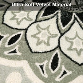 Uphome Small Round Rug 2.3ft Black Boho Bathroom Rugs with Pom Pom Fringe Non-Slip Washable Mandala Circle Bath Mat Soft Cute Bohemian Throw Rug for Bedroom Sink Dorm Powder Room