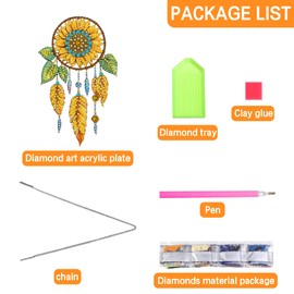 Ginfonr Diamond Painting Kits Hanging Pendant, Dreamcatcher Diamond Art Kits for Adults, Special Shaped Rhinestone Flower Diamond Art, Double Sided Home Hanging Kits for Garden Wall Window (8x8inch)