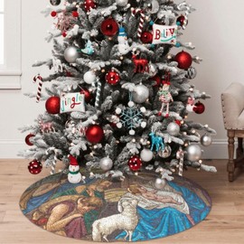 Jesus Christmas Tree Skirt 36 Inch Mat Funny Party Holiday Festive Decor Supplies for Home Occasion Ornament Decorations